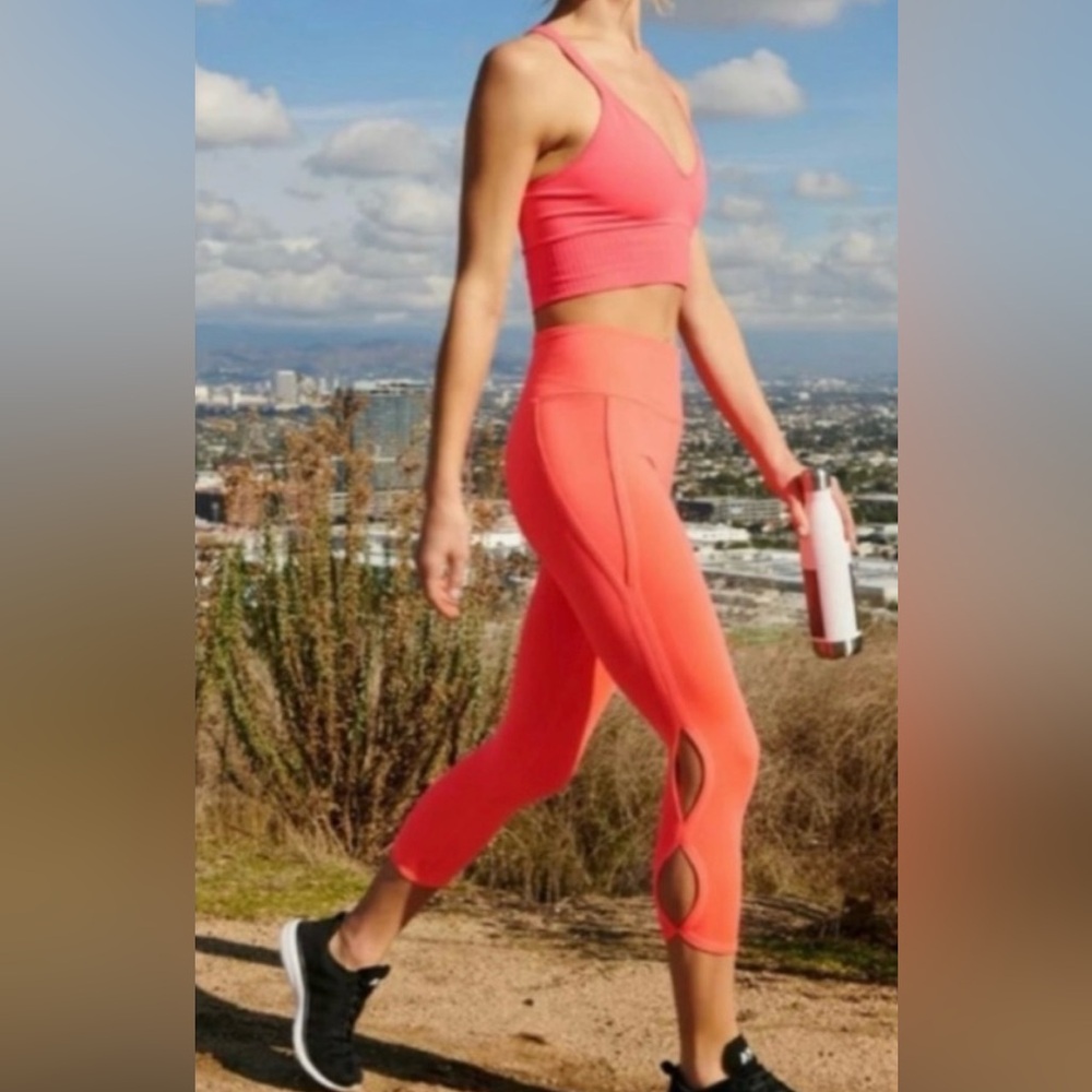 NWT Free People Movement Infinity
High Waist Cutout neon pink orange capris Lrg